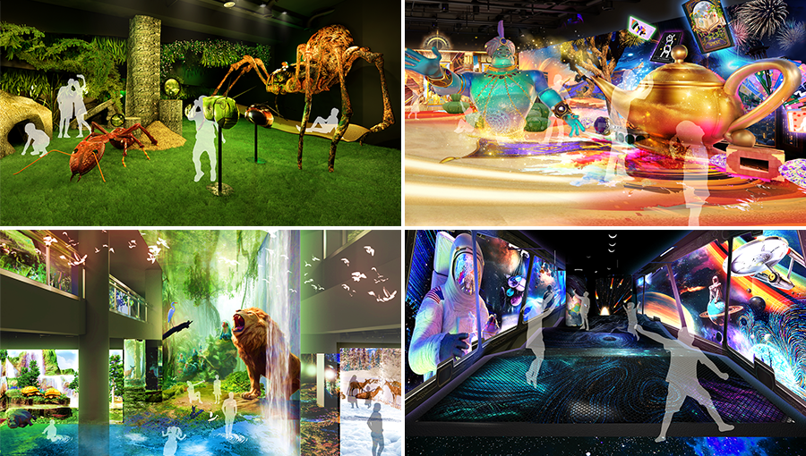 좌측 상단부터 시계방향으로 곤충나라, 신비한 사막, 춤추는 우주, 위대한 숲